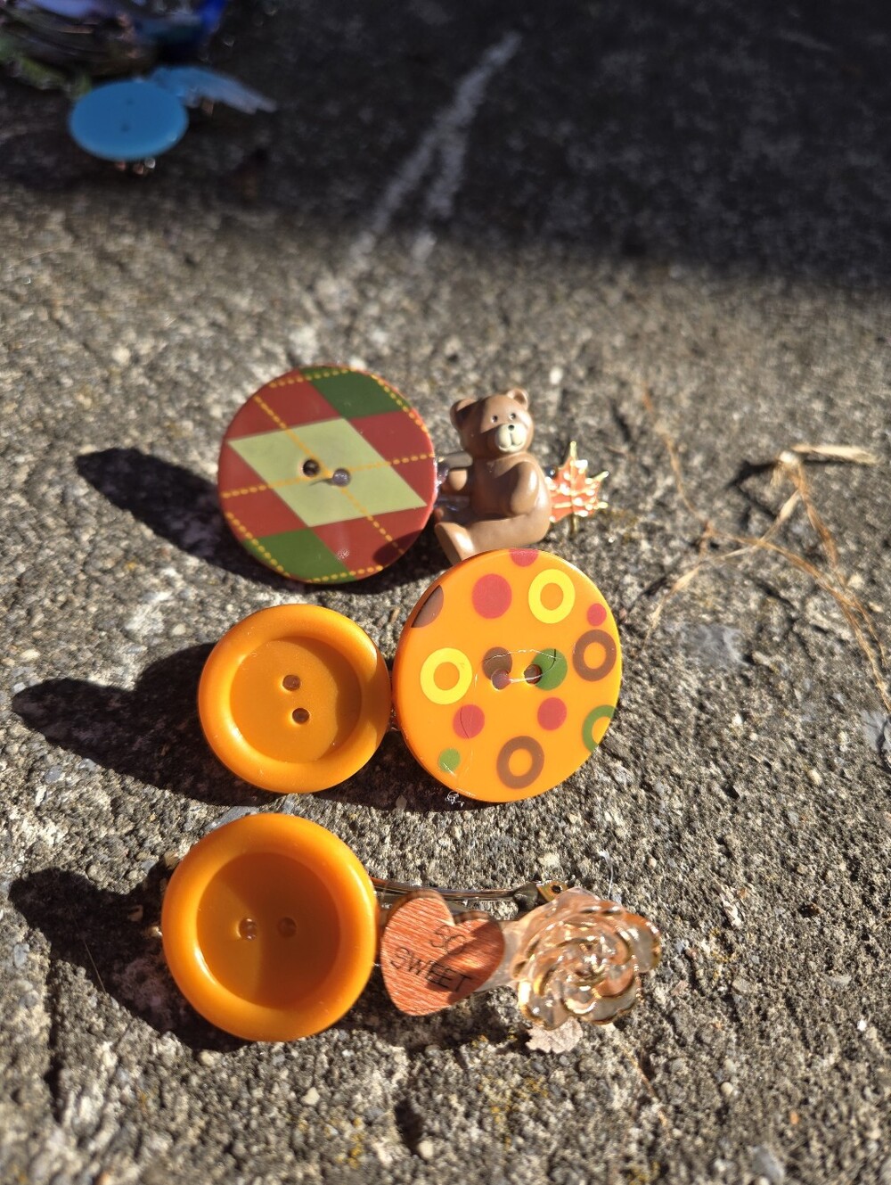 Handmade Ornage Whimsy Button Hairclips
